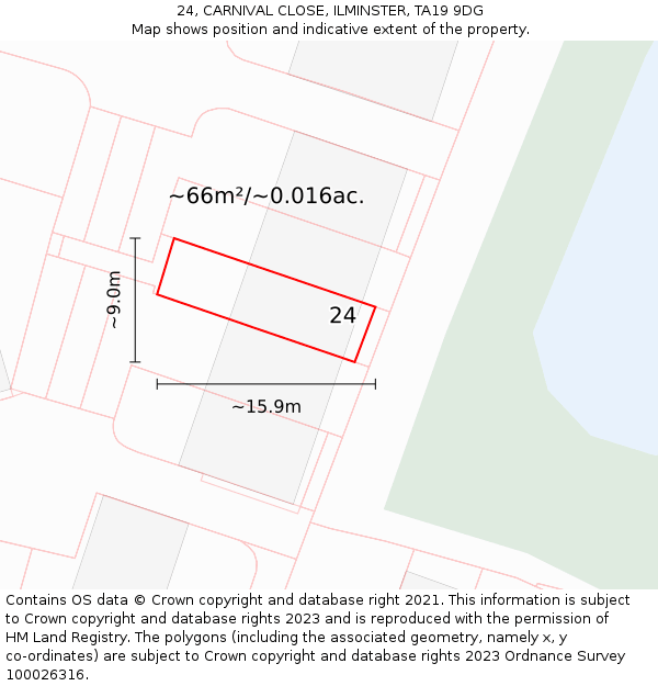 24, CARNIVAL CLOSE, ILMINSTER, TA19 9DG: Plot and title map
