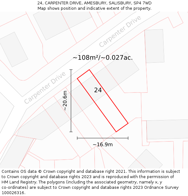 24, CARPENTER DRIVE, AMESBURY, SALISBURY, SP4 7WD: Plot and title map