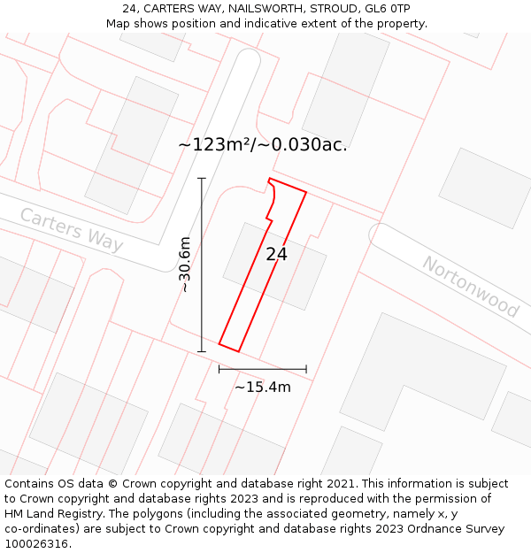 24, CARTERS WAY, NAILSWORTH, STROUD, GL6 0TP: Plot and title map