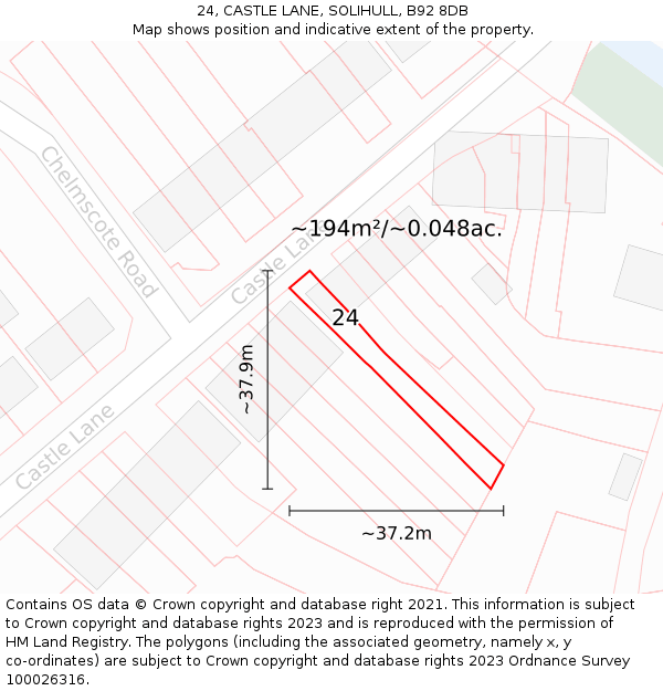 24, CASTLE LANE, SOLIHULL, B92 8DB: Plot and title map