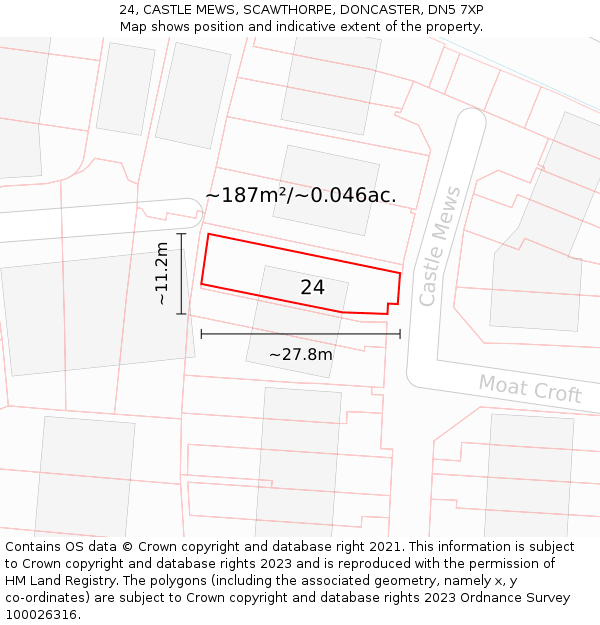 24, CASTLE MEWS, SCAWTHORPE, DONCASTER, DN5 7XP: Plot and title map