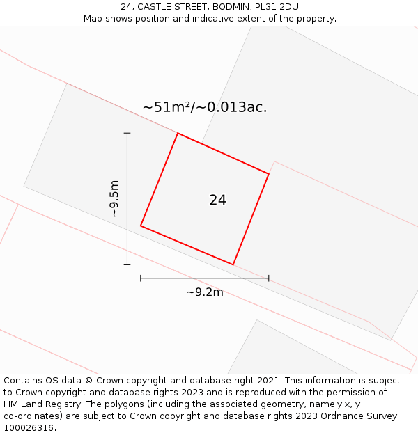 24, CASTLE STREET, BODMIN, PL31 2DU: Plot and title map