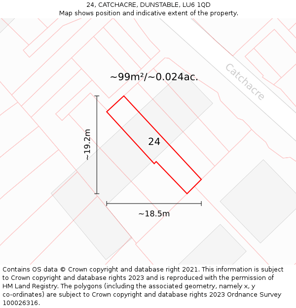 24, CATCHACRE, DUNSTABLE, LU6 1QD: Plot and title map