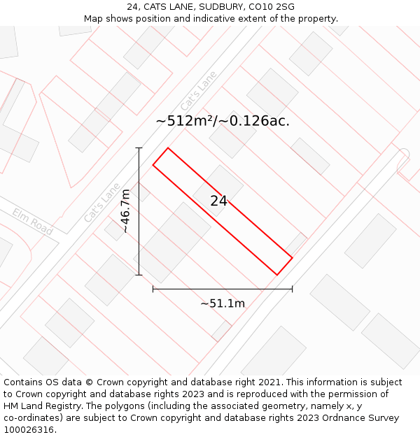 24, CATS LANE, SUDBURY, CO10 2SG: Plot and title map