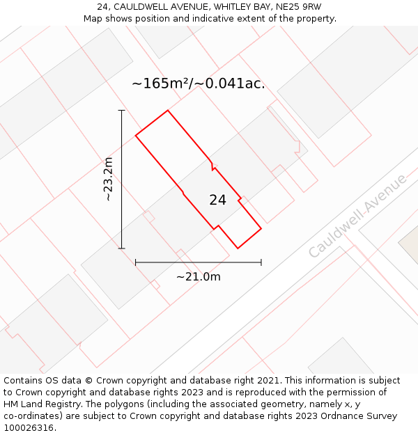 24, CAULDWELL AVENUE, WHITLEY BAY, NE25 9RW: Plot and title map
