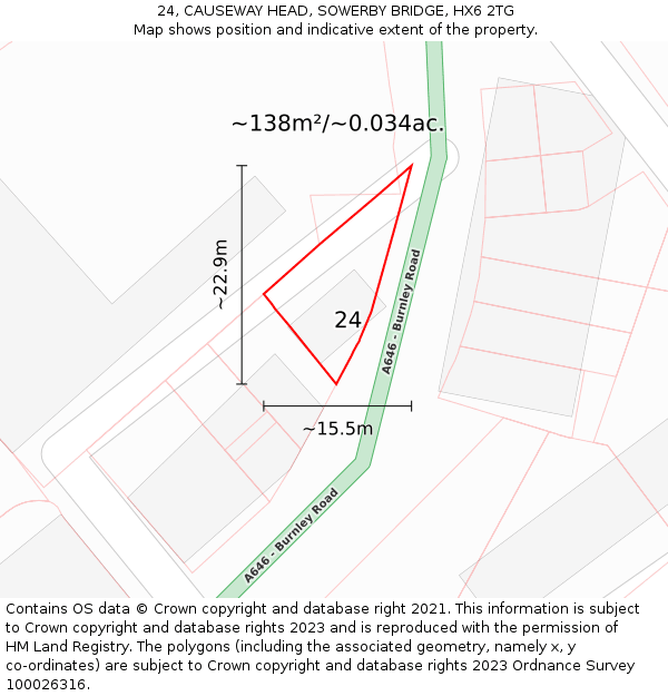 24, CAUSEWAY HEAD, SOWERBY BRIDGE, HX6 2TG: Plot and title map