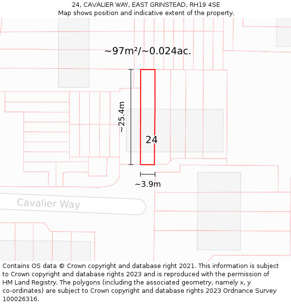 24, CAVALIER WAY, EAST GRINSTEAD, RH19 4SE: Plot and title map
