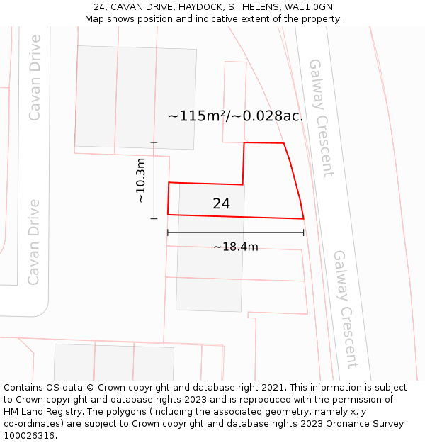 24, CAVAN DRIVE, HAYDOCK, ST HELENS, WA11 0GN: Plot and title map