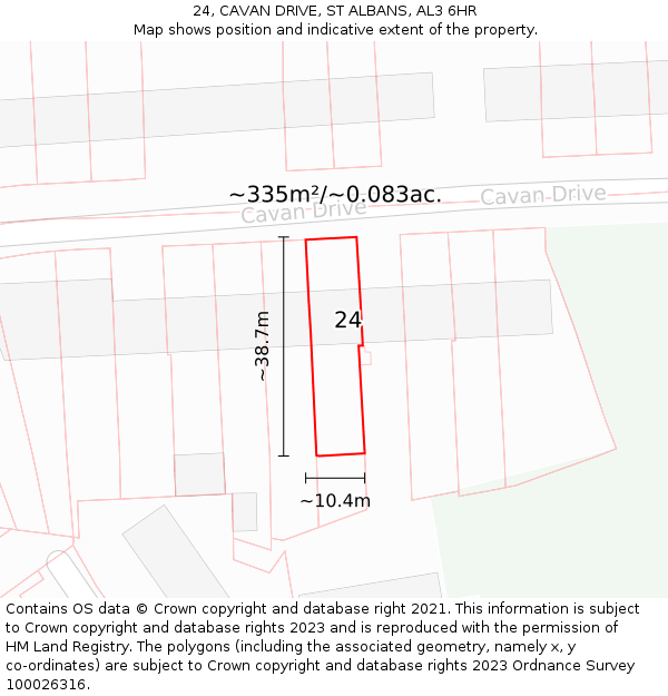 24, CAVAN DRIVE, ST ALBANS, AL3 6HR: Plot and title map
