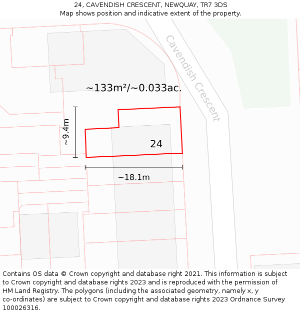 24, CAVENDISH CRESCENT, NEWQUAY, TR7 3DS: Plot and title map