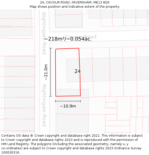 24, CAVOUR ROAD, FAVERSHAM, ME13 8QX: Plot and title map