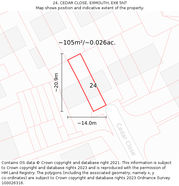 24, CEDAR CLOSE, EXMOUTH, EX8 5NT: Plot and title map
