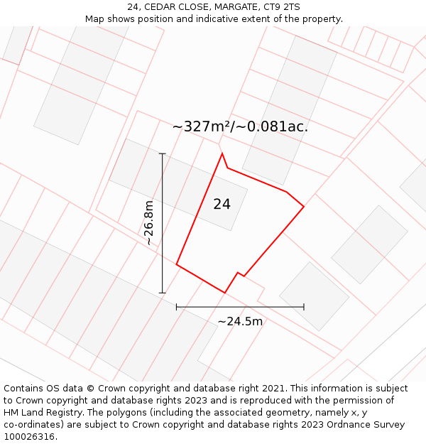 24, CEDAR CLOSE, MARGATE, CT9 2TS: Plot and title map