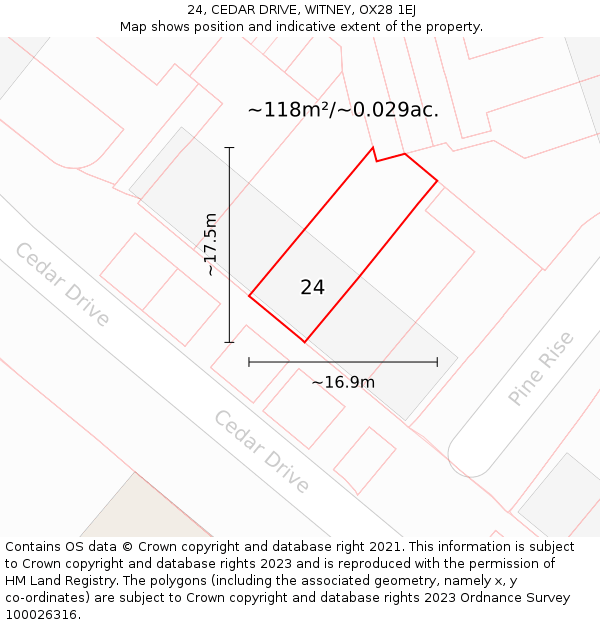 24, CEDAR DRIVE, WITNEY, OX28 1EJ: Plot and title map