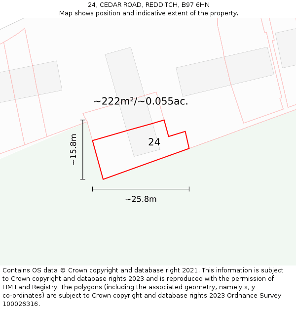 24, CEDAR ROAD, REDDITCH, B97 6HN: Plot and title map