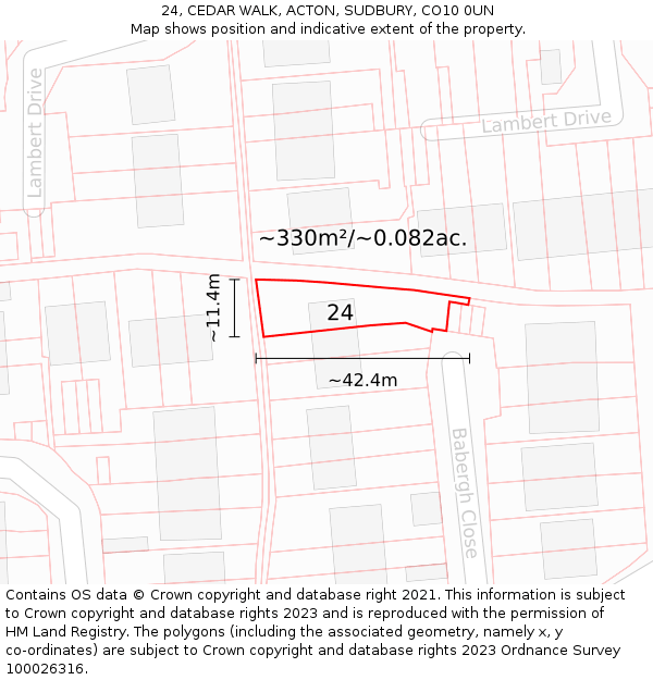 24, CEDAR WALK, ACTON, SUDBURY, CO10 0UN: Plot and title map