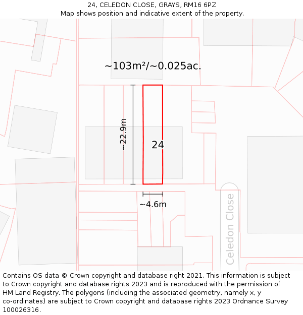 24, CELEDON CLOSE, GRAYS, RM16 6PZ: Plot and title map