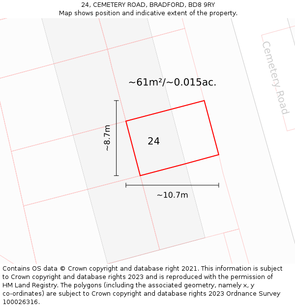 24, CEMETERY ROAD, BRADFORD, BD8 9RY: Plot and title map
