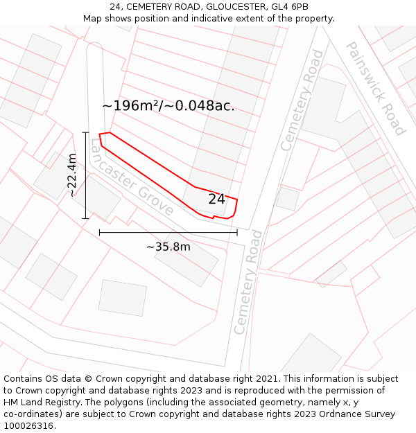 24, CEMETERY ROAD, GLOUCESTER, GL4 6PB: Plot and title map
