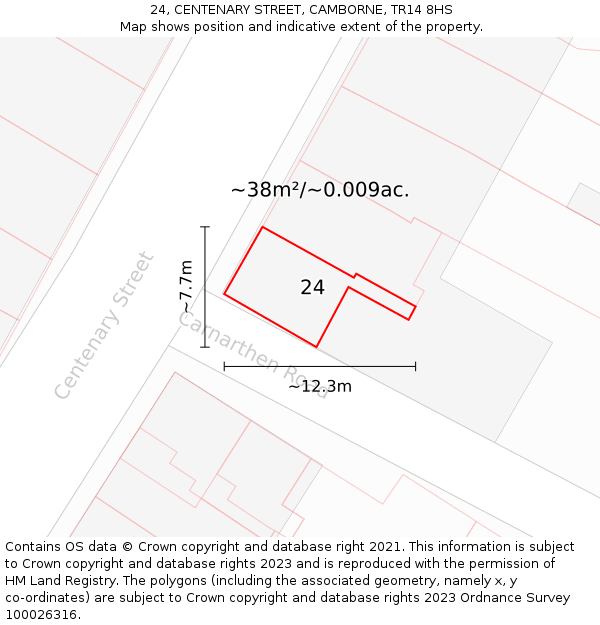 24, CENTENARY STREET, CAMBORNE, TR14 8HS: Plot and title map