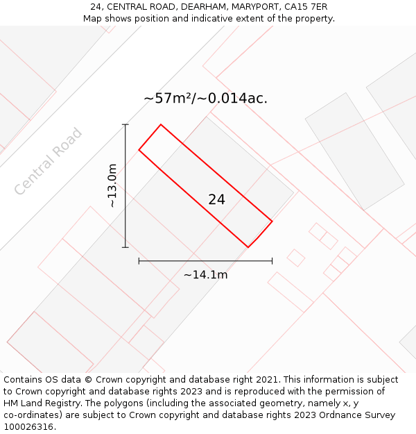 24, CENTRAL ROAD, DEARHAM, MARYPORT, CA15 7ER: Plot and title map
