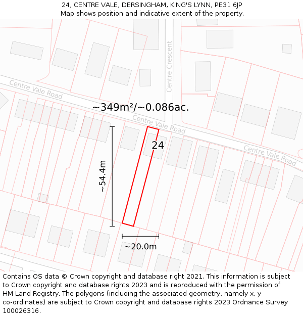 24, CENTRE VALE, DERSINGHAM, KING'S LYNN, PE31 6JP: Plot and title map