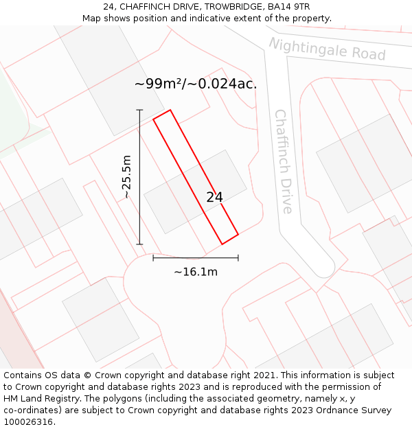 24, CHAFFINCH DRIVE, TROWBRIDGE, BA14 9TR: Plot and title map