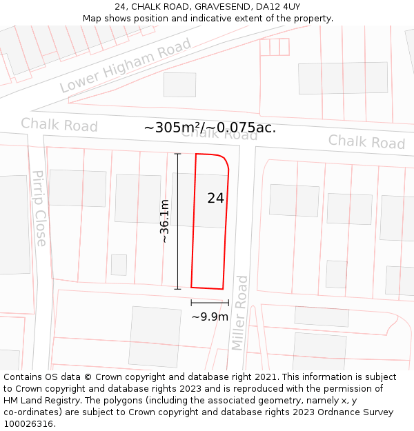 24, CHALK ROAD, GRAVESEND, DA12 4UY: Plot and title map