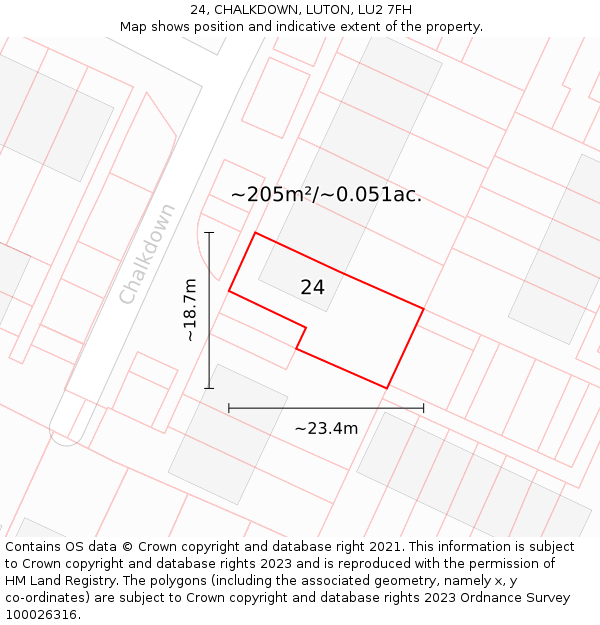 24, CHALKDOWN, LUTON, LU2 7FH: Plot and title map