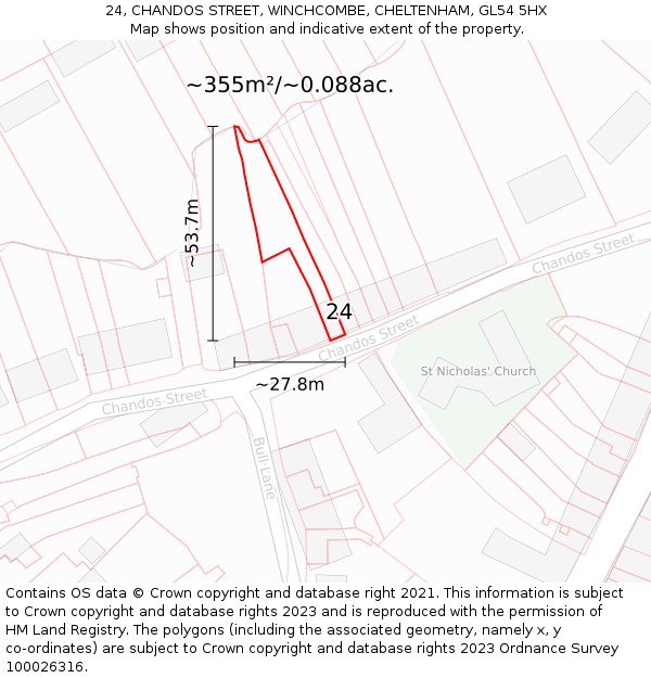 24, CHANDOS STREET, WINCHCOMBE, CHELTENHAM, GL54 5HX: Plot and title map
