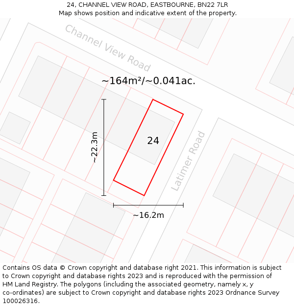 24, CHANNEL VIEW ROAD, EASTBOURNE, BN22 7LR: Plot and title map