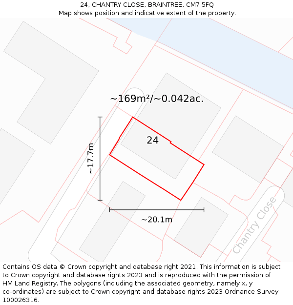 24, CHANTRY CLOSE, BRAINTREE, CM7 5FQ: Plot and title map