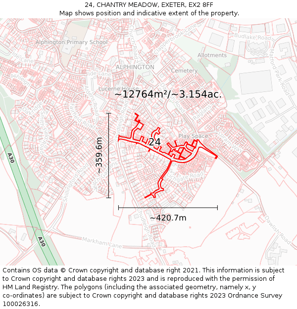 24, CHANTRY MEADOW, EXETER, EX2 8FF: Plot and title map