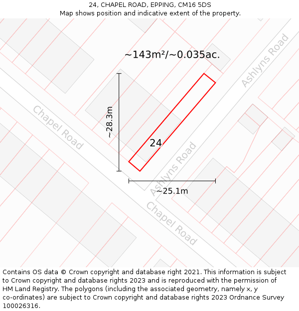 24, CHAPEL ROAD, EPPING, CM16 5DS: Plot and title map