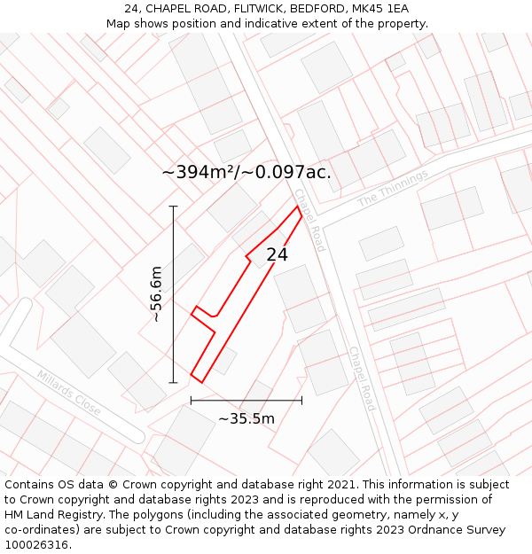 24, CHAPEL ROAD, FLITWICK, BEDFORD, MK45 1EA: Plot and title map