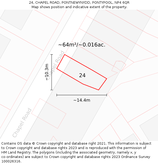24, CHAPEL ROAD, PONTNEWYNYDD, PONTYPOOL, NP4 6QR: Plot and title map