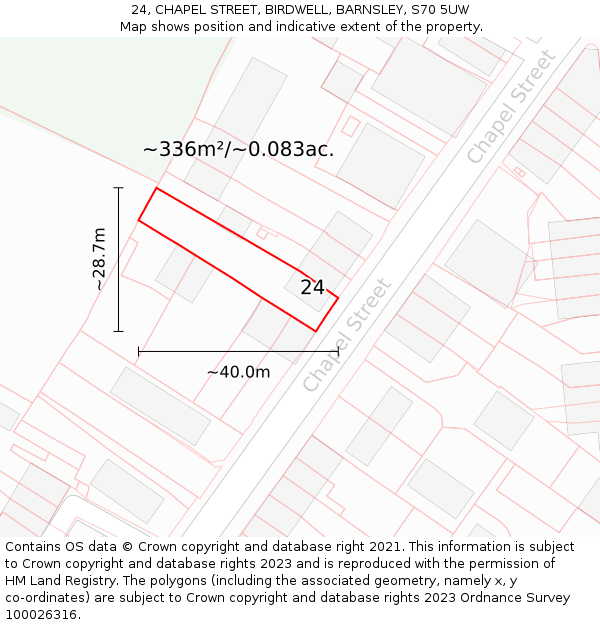 24, CHAPEL STREET, BIRDWELL, BARNSLEY, S70 5UW: Plot and title map