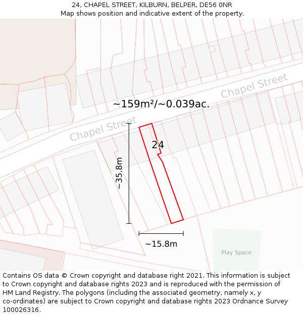 24, CHAPEL STREET, KILBURN, BELPER, DE56 0NR: Plot and title map