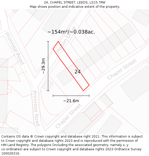 24, CHAPEL STREET, LEEDS, LS15 7RW: Plot and title map