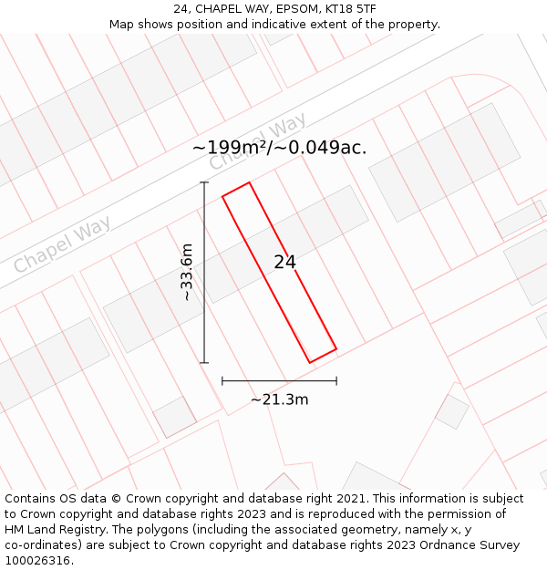 24, CHAPEL WAY, EPSOM, KT18 5TF: Plot and title map