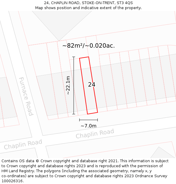 24, CHAPLIN ROAD, STOKE-ON-TRENT, ST3 4QS: Plot and title map