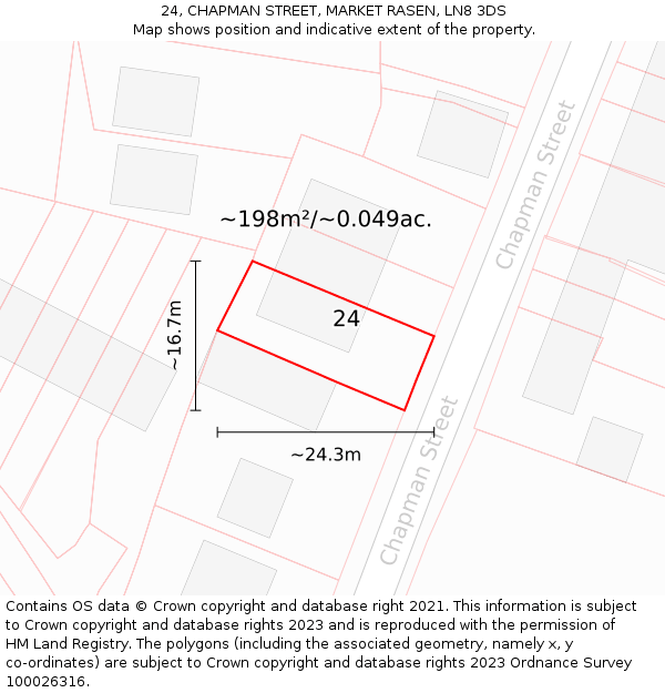 24, CHAPMAN STREET, MARKET RASEN, LN8 3DS: Plot and title map