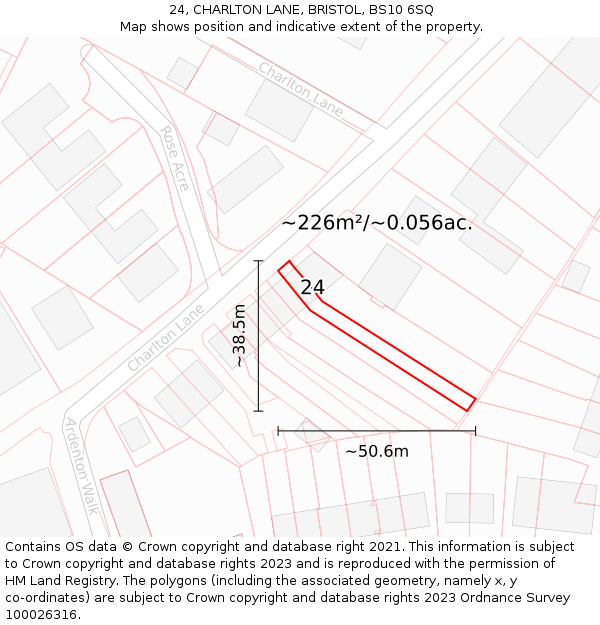 24, CHARLTON LANE, BRISTOL, BS10 6SQ: Plot and title map