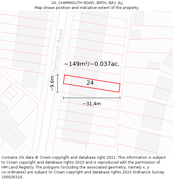 24, CHARMOUTH ROAD, BATH, BA1 3LJ: Plot and title map
