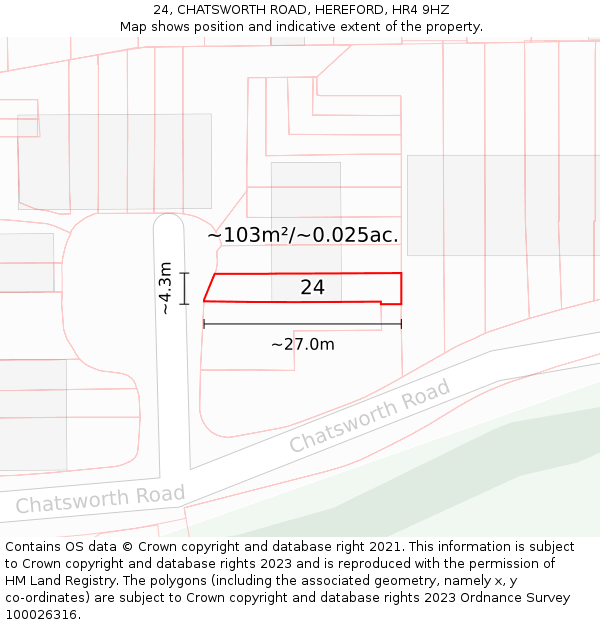 24, CHATSWORTH ROAD, HEREFORD, HR4 9HZ: Plot and title map
