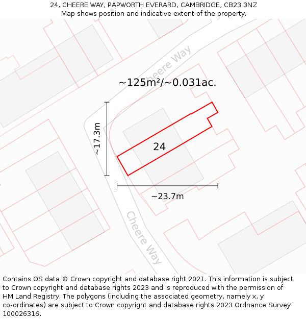 24, CHEERE WAY, PAPWORTH EVERARD, CAMBRIDGE, CB23 3NZ: Plot and title map