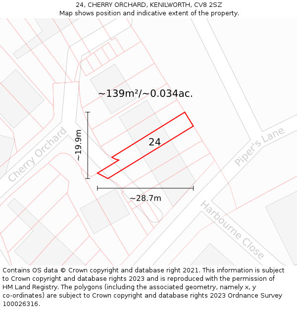 24, CHERRY ORCHARD, KENILWORTH, CV8 2SZ: Plot and title map
