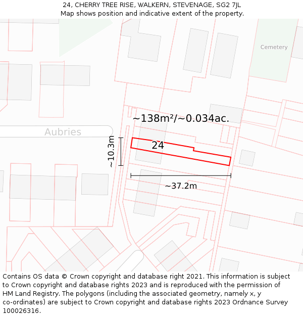 24, CHERRY TREE RISE, WALKERN, STEVENAGE, SG2 7JL: Plot and title map