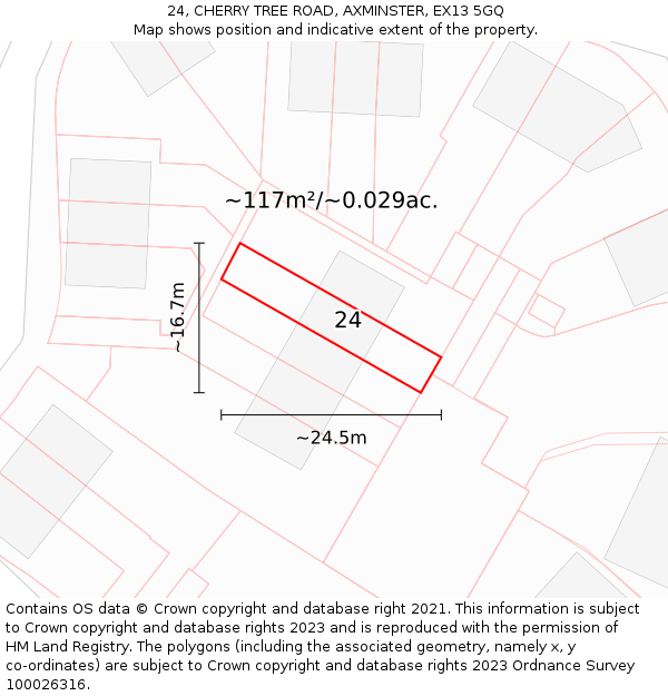 24, CHERRY TREE ROAD, AXMINSTER, EX13 5GQ: Plot and title map