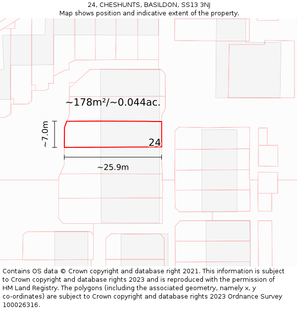 24, CHESHUNTS, BASILDON, SS13 3NJ: Plot and title map